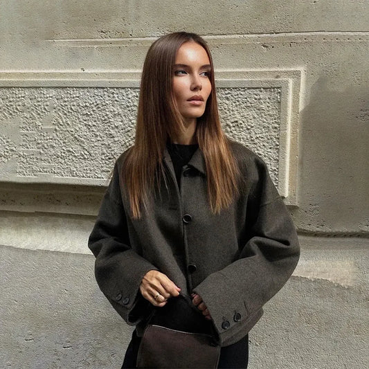 Woolen Women'S Jacket Elegant Loose Long Sleeve Turndown Single Breasted Female Overcoat 2024 Winter Fashion Casual Lady Coat