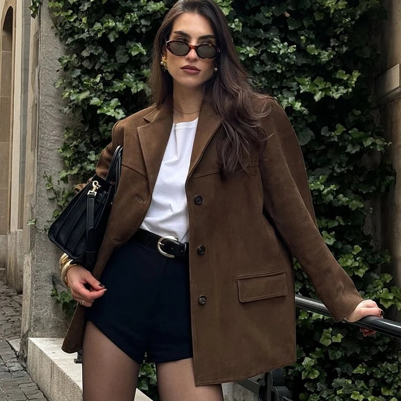 Women'S Jacket Old Money Jackets Brown Leather Suede Jacket Coat Vintage Demi-Season Jacket Autumn Winter New in Outerwears